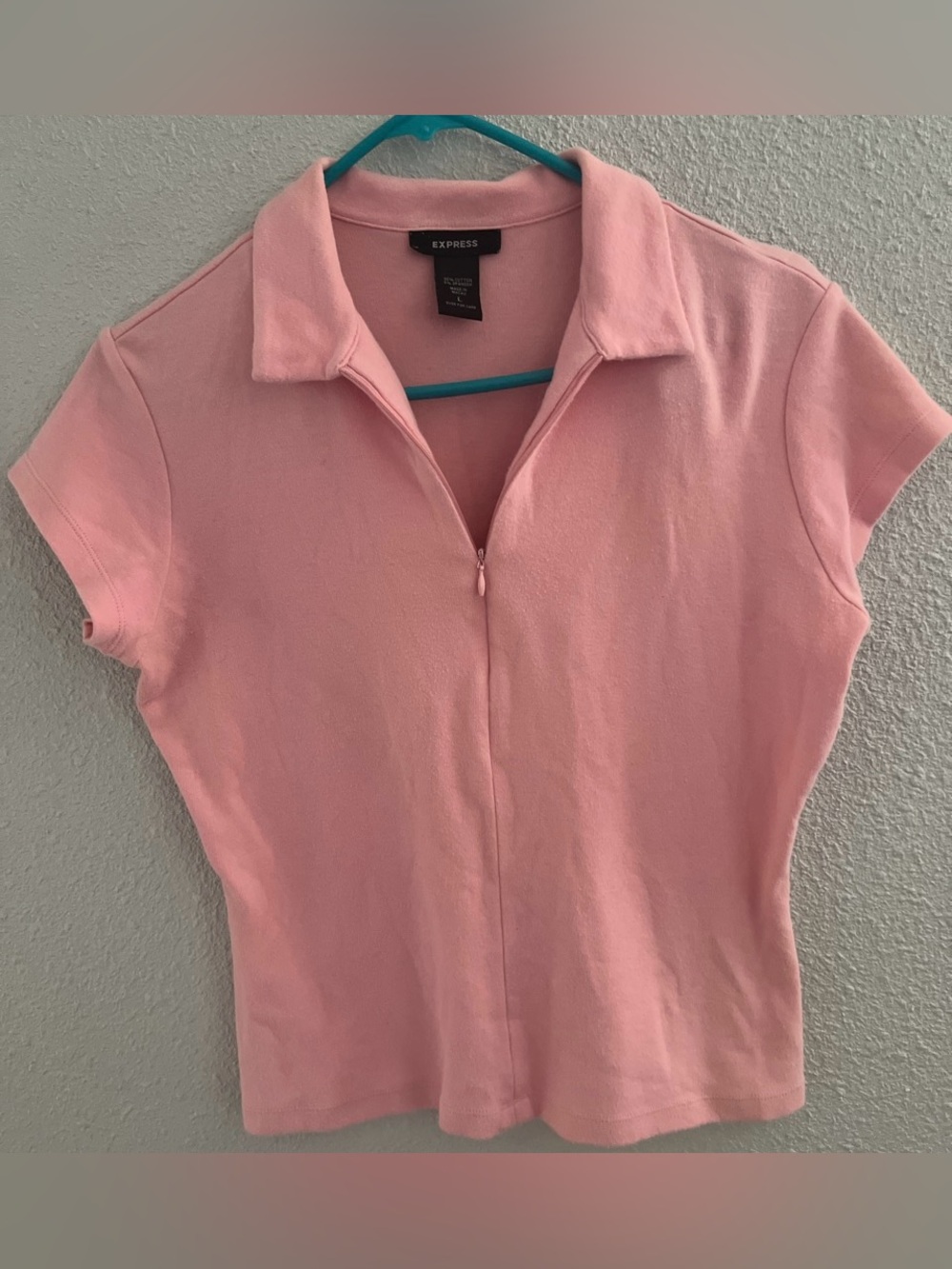 Express pink zip up polo shirt